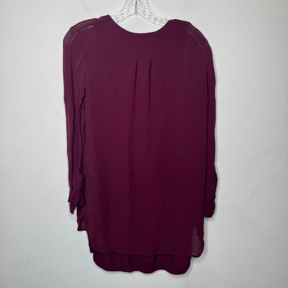 Vince Burgundy Sheer Sleeve Tunic Blouse Size 4 Long Sleeve Boho Chic - Picture 3 of 12